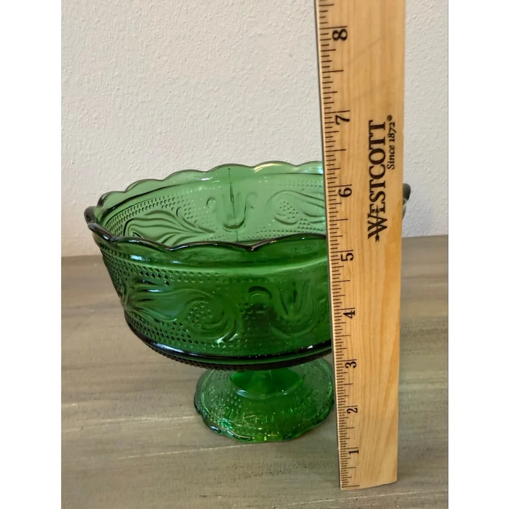 Vintage E.O. Brody Co. Emerald Green Pedestal Glass Bowl Candy Dish MCM